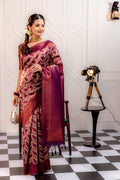 Kanjivaram-style Leaf Jacquard Art Silk Saree – Maroon & Chiku