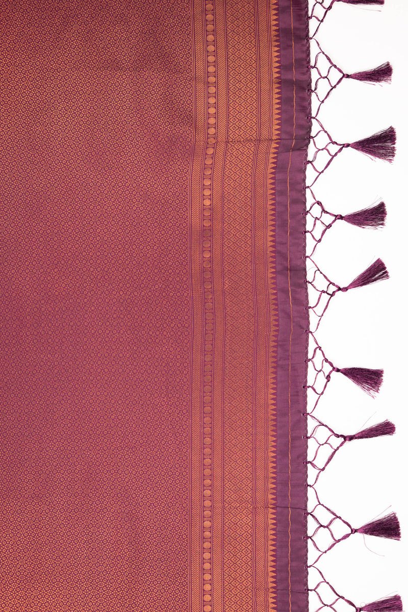 Kanjivaram-style Leaf Jacquard Art Silk Saree – Maroon & Chiku