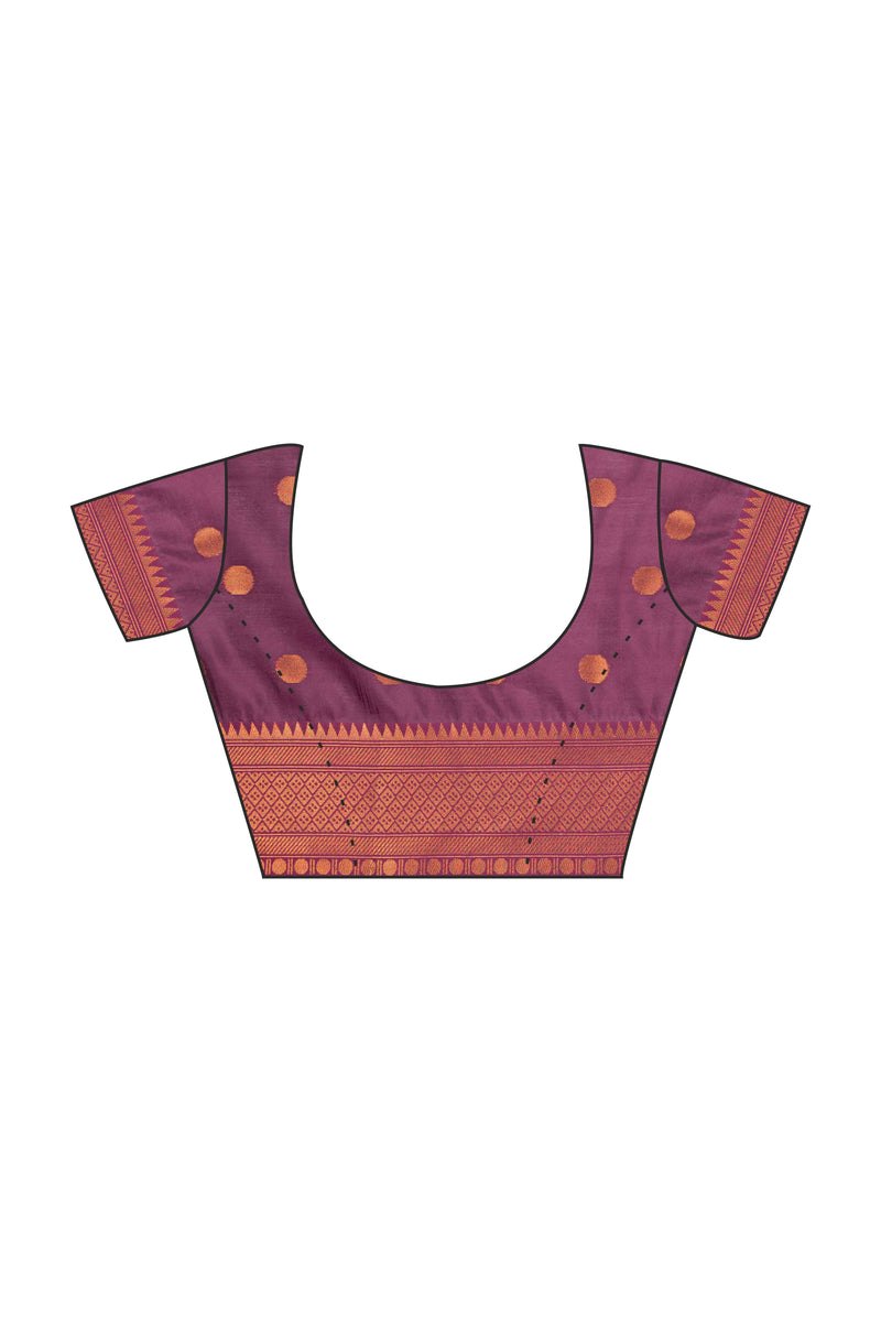 Kanjivaram-style Leaf Jacquard Art Silk Saree – Maroon & Chiku