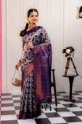 Kanjivaram-style Leaf Jacquard Art Silk Saree – Wine & Grey