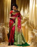 Rani Pink Art Silk Saree with Green Zari Border – Rani Pink