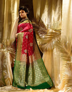 Rani Pink Art Silk Saree with Green Zari Border