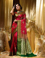 Rani Pink Art Silk Saree with Green Zari Border