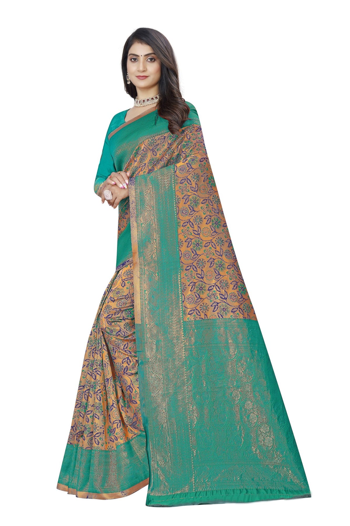 Two-tone Zari Jacquard Art Silk Saree – Sea Green