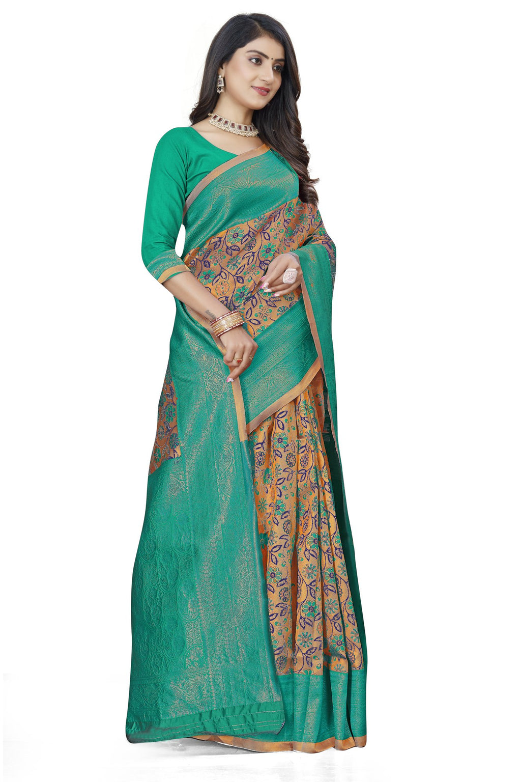 Two-tone Zari Jacquard Art Silk Saree – Sea Green