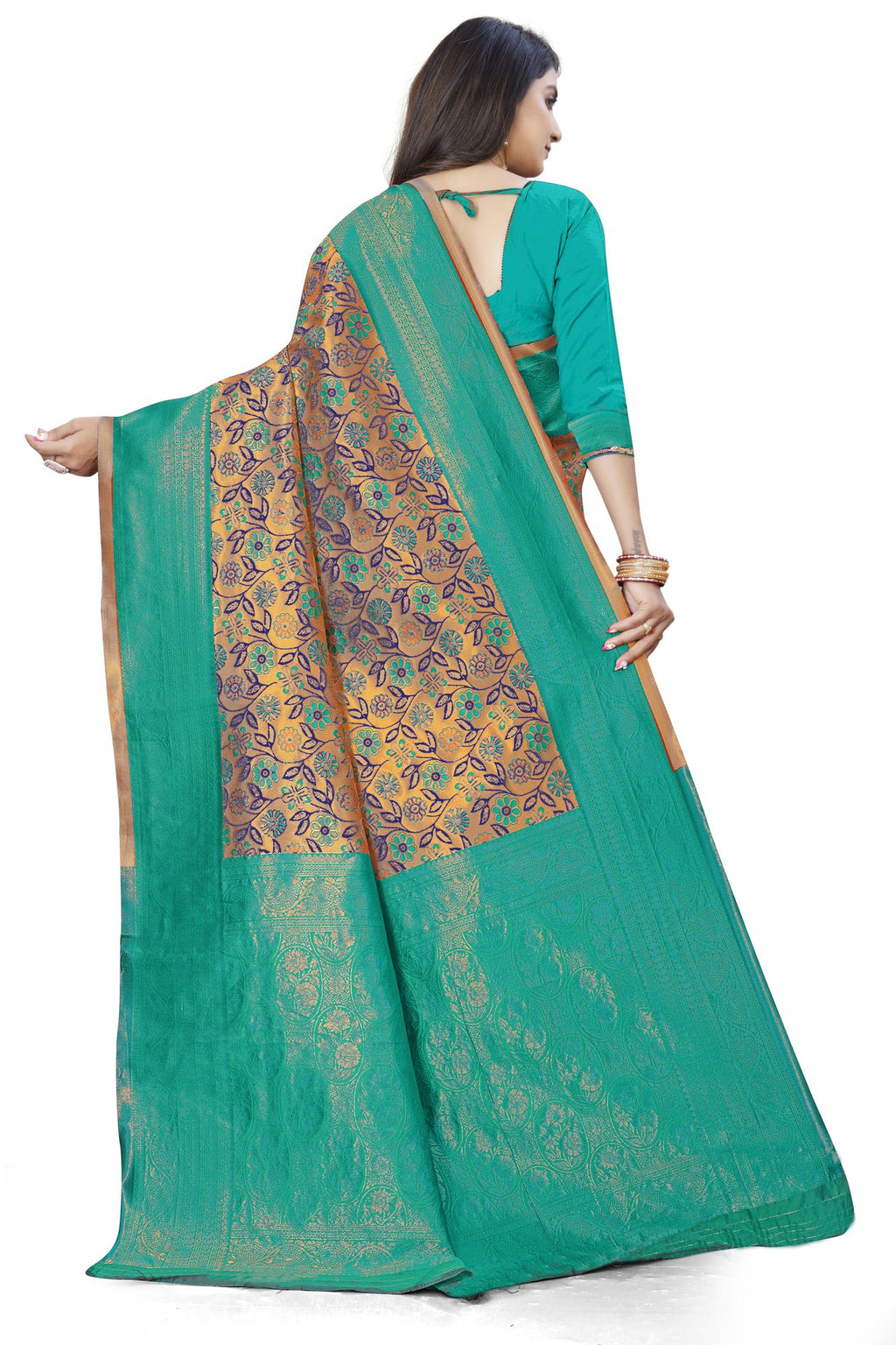 Two-tone Zari Jacquard Art Silk Saree – Sea Green