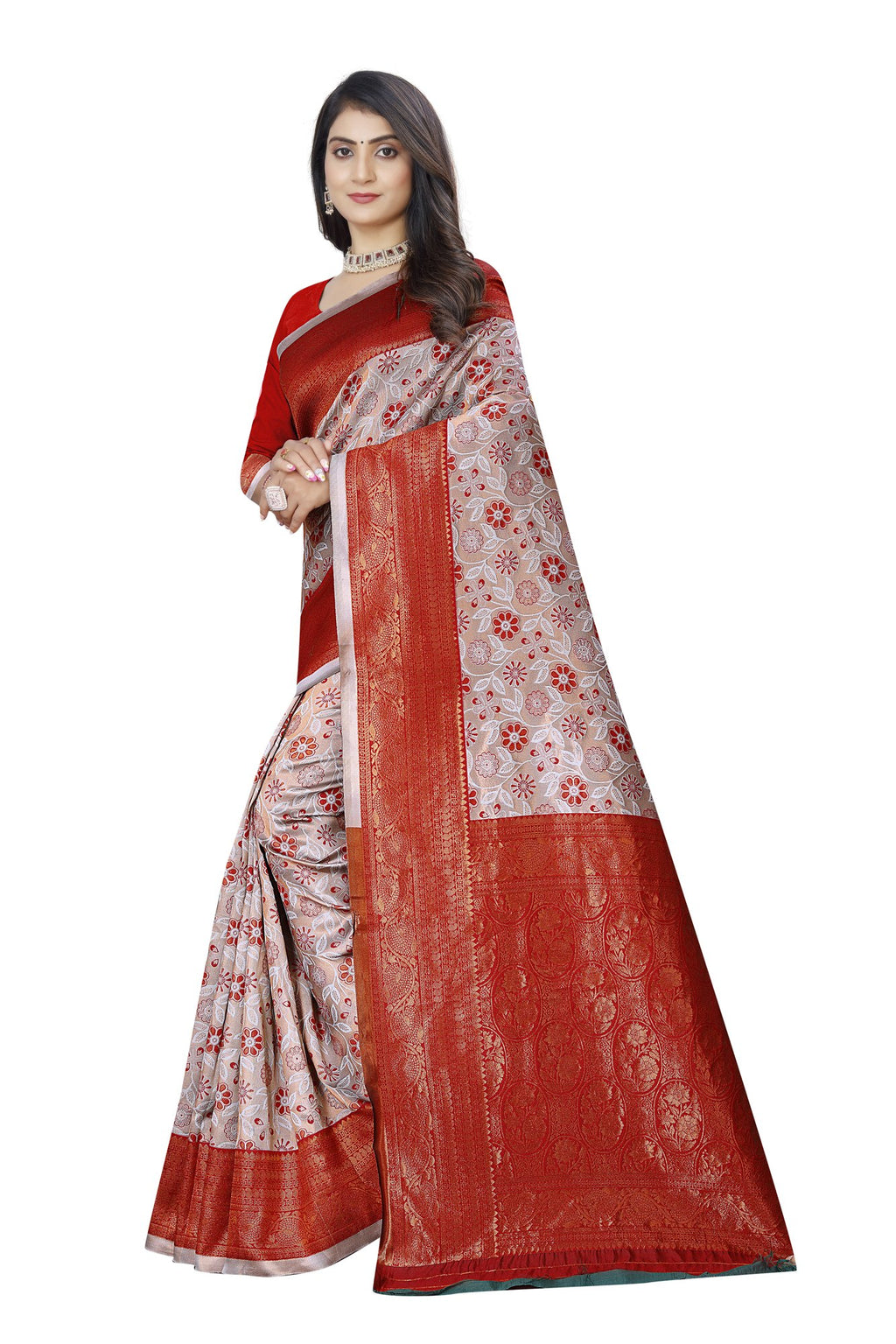 Two-tone Zari Jacquard Art Silk Saree – Grey & Maroon