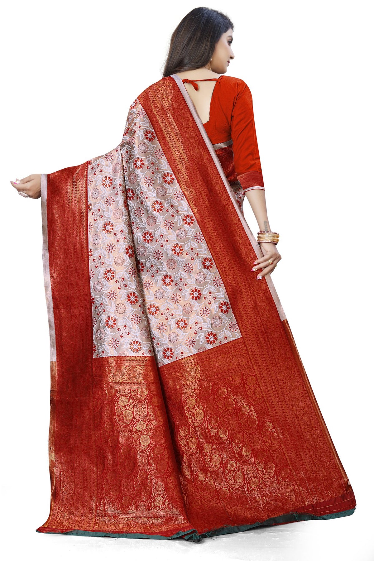 Two-tone Zari Jacquard Art Silk Saree – Grey & Maroon