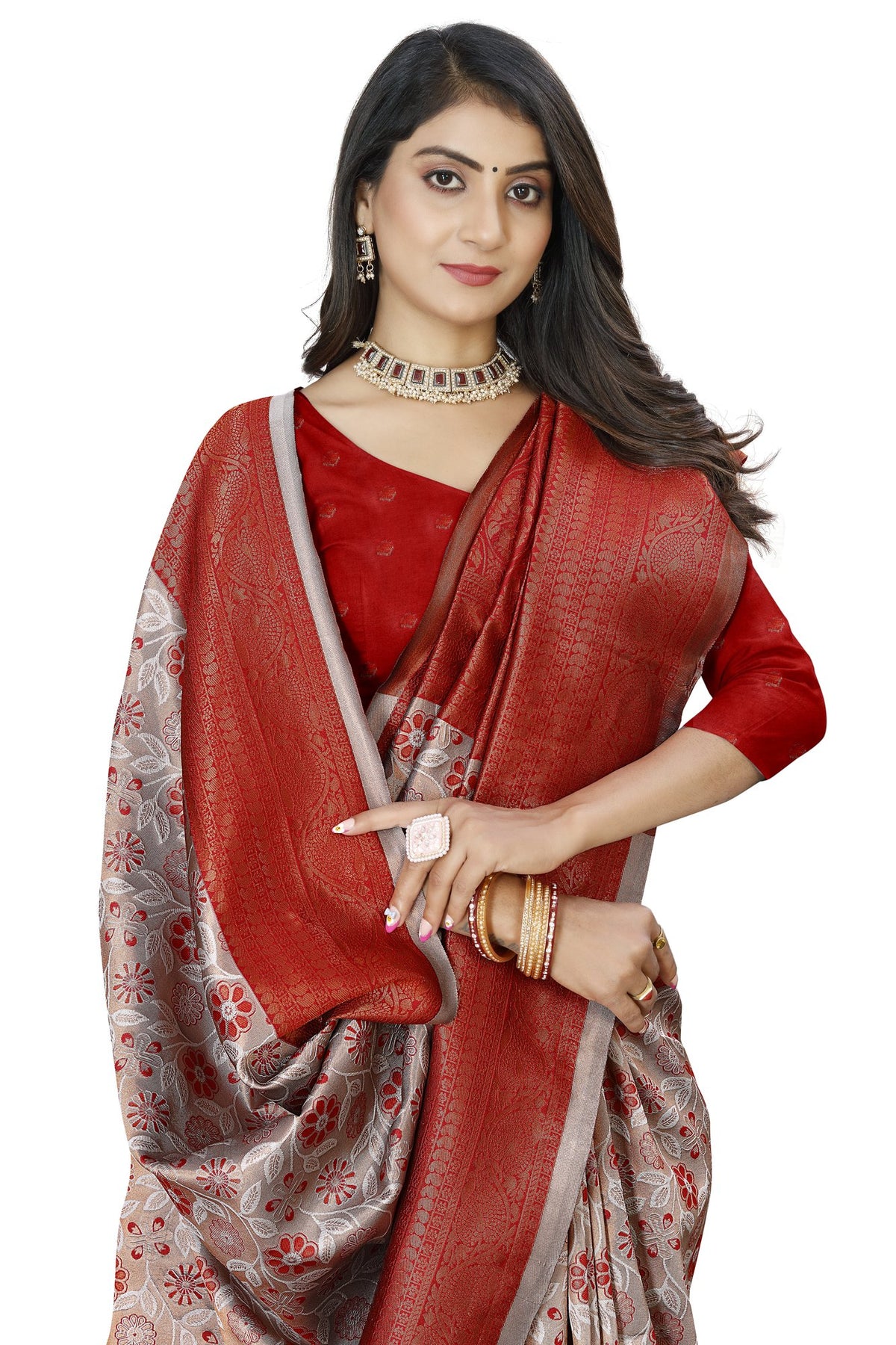 Two-tone Zari Jacquard Art Silk Saree – Grey & Maroon