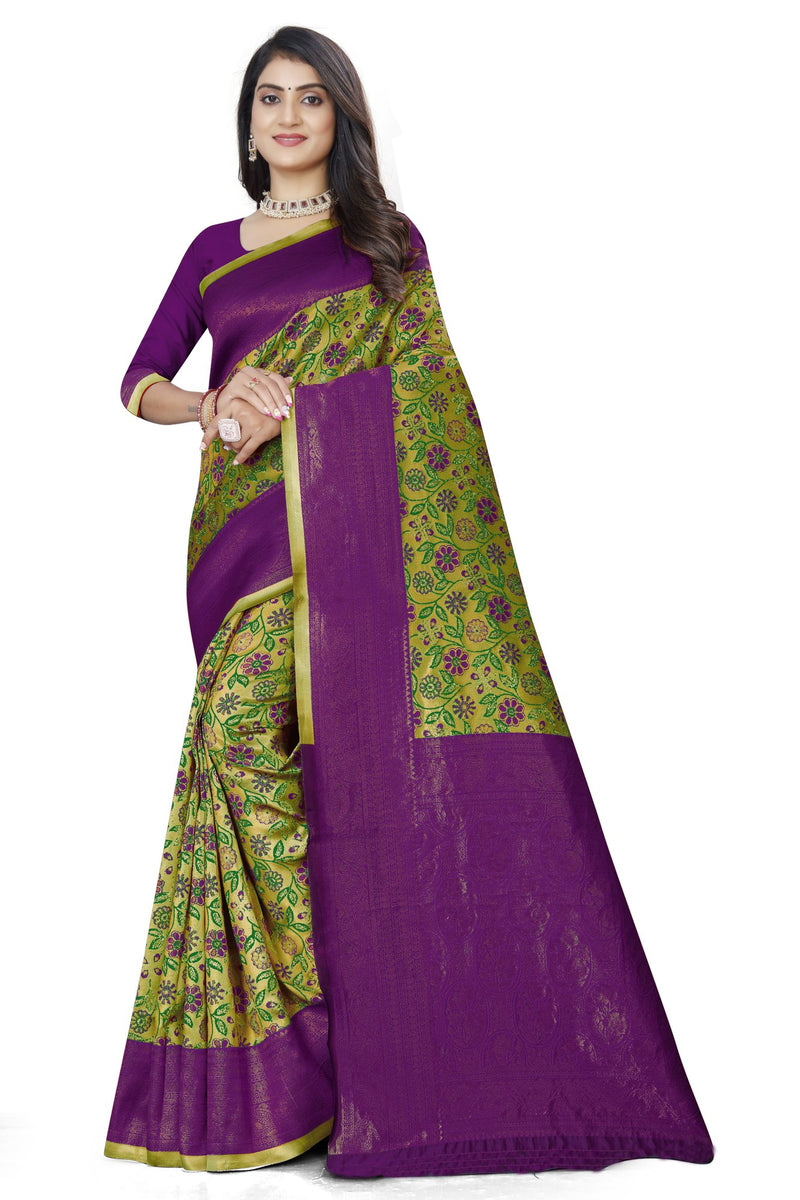 Two-tone Zari Jacquard Art Silk Saree – Mehndi & Wine