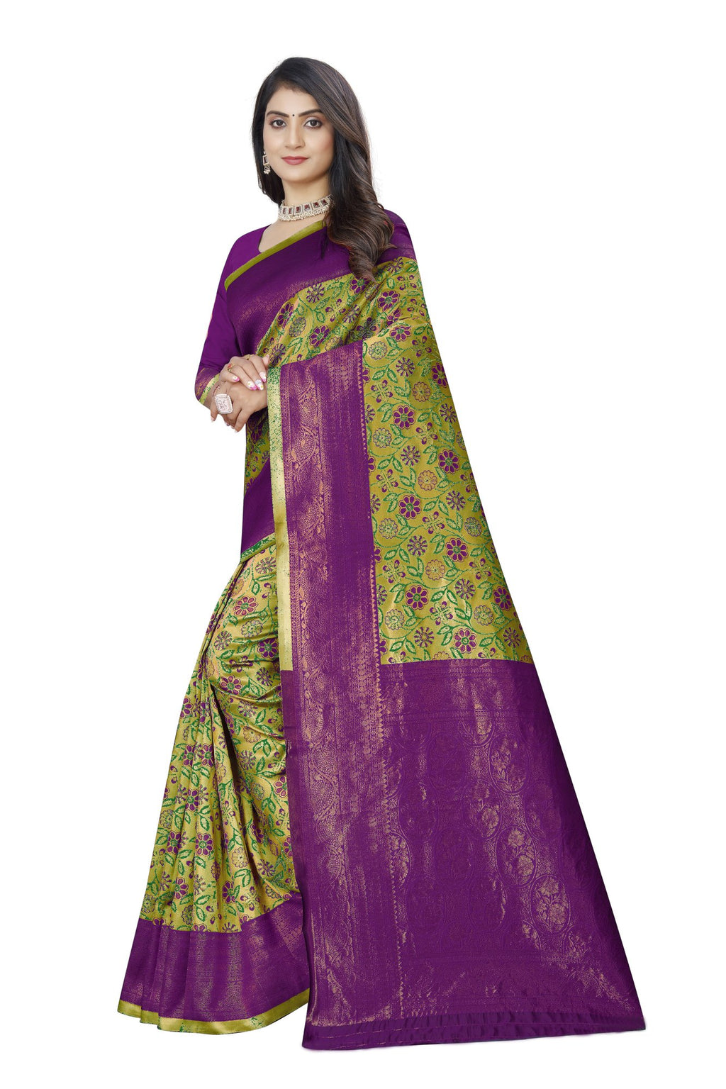 Two-tone Zari Jacquard Art Silk Saree – Mehndi & Wine