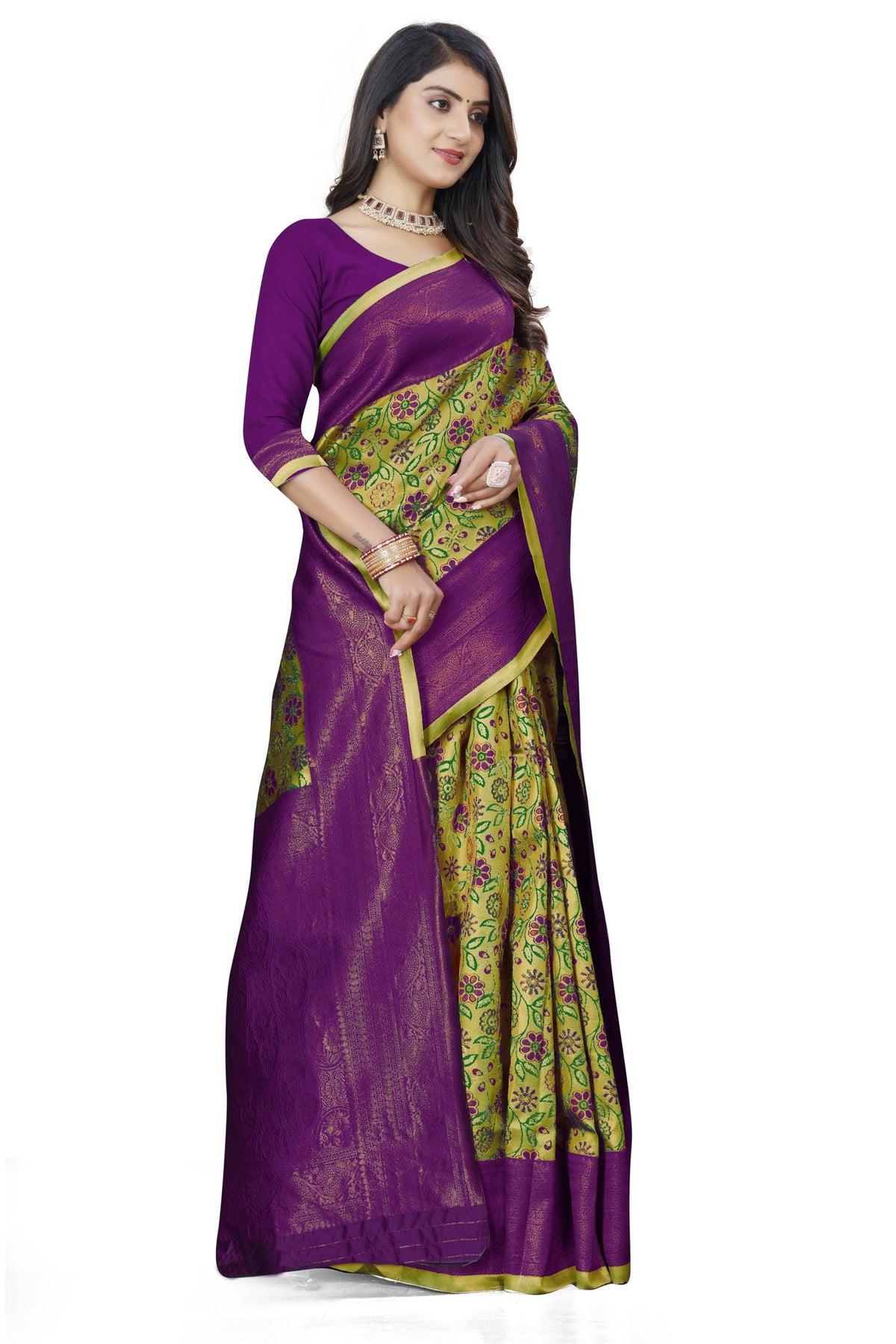 Two-tone Zari Jacquard Art Silk Saree – Mehndi & Wine