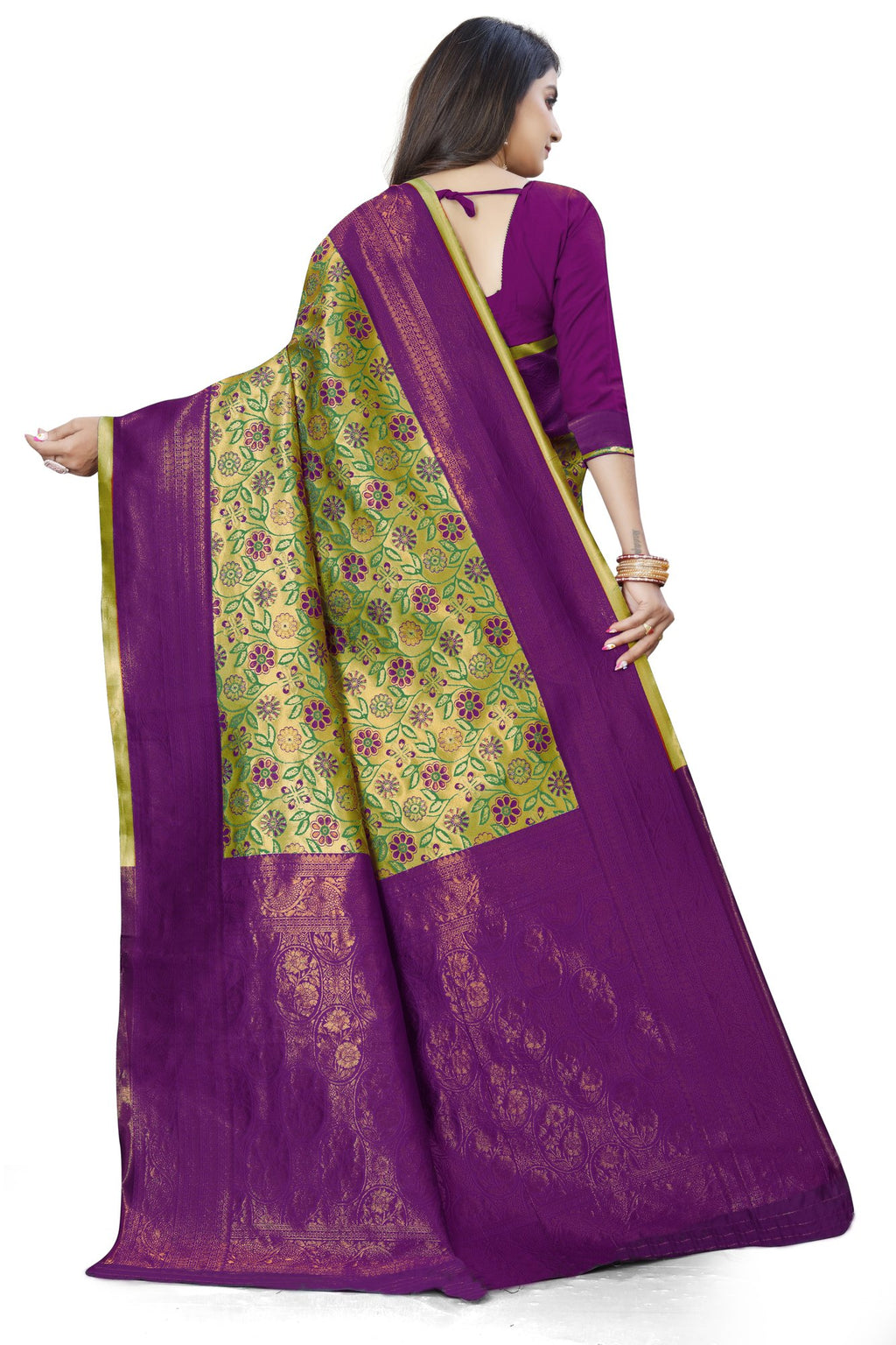 Two-tone Zari Jacquard Art Silk Saree – Mehndi & Wine