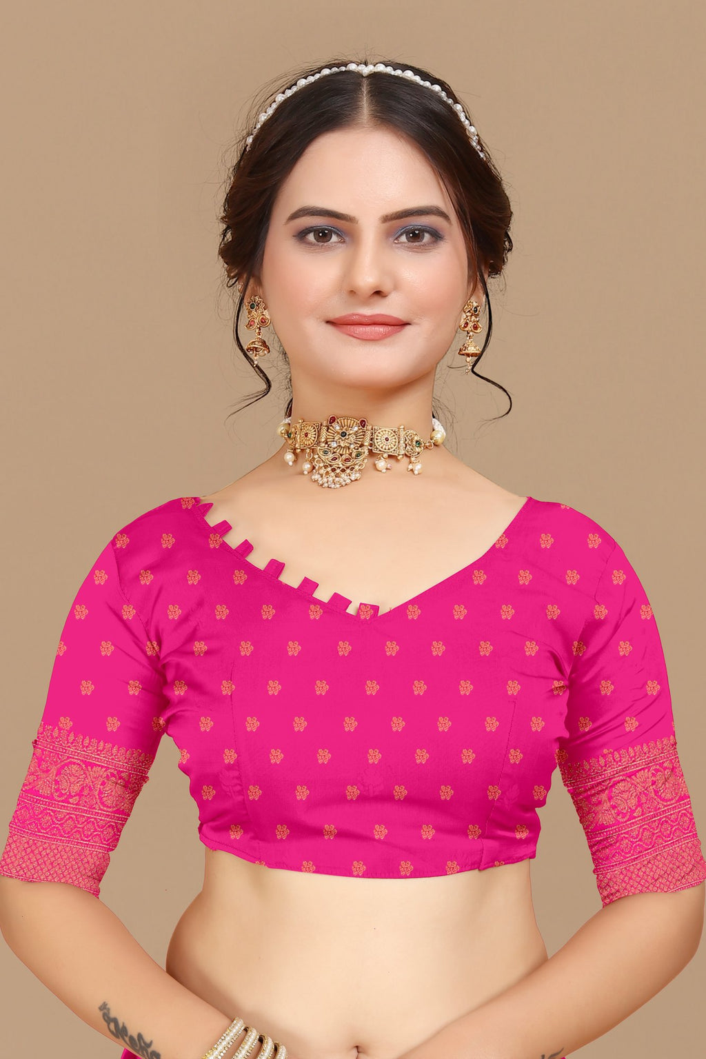 Pink Zari Butti Art Silk Saree – Pink