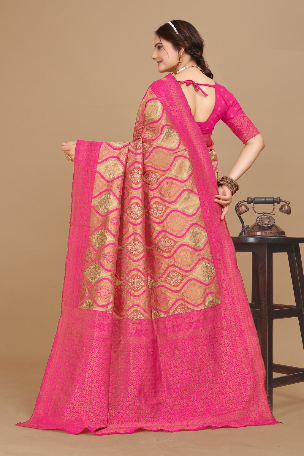 Pink Zari Butti Art Silk Saree