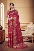 Zari Butti Art Silk Saree – Gajri (Carrot Red)