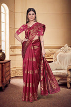 Zari Butti Art Silk Saree – Gajri (Carrot Red)