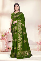 Zari Butti Art Silk Saree – Mehndi