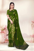 Zari Butti Art Silk Saree – Mehndi